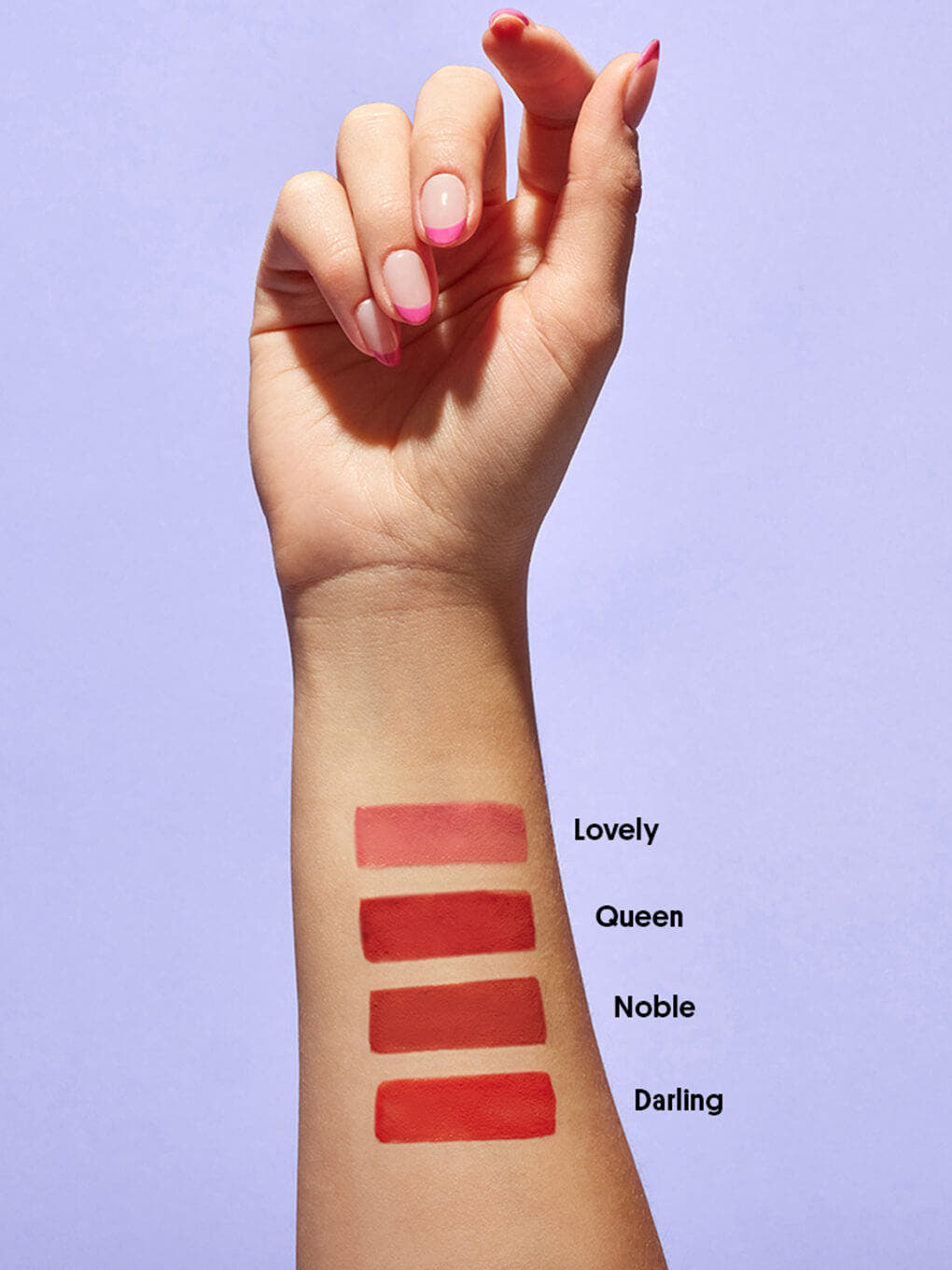 noble -- 4 shades of cheeky rose liquid blush swatched on wrist