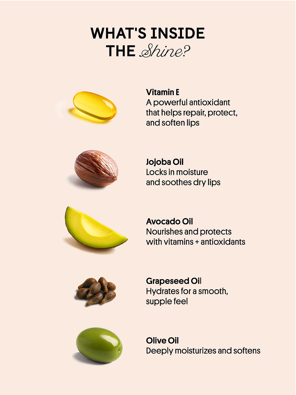 pink opal shimmer -- overview of key ingredients in nourishing lip oils with pictures